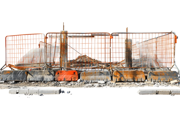 Construction site with temporary fencing set up for security and safety Isolated on Transparent background PNG