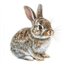 Fototapeta premium This artwork features a beautifully painted watercolor bunny with intricate textures, set against a clean white backdrop, showcasing its adorable features and charm