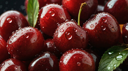 Cherries, box, and plate filled with fresh, juicy cherries, showcasing their vibrant red color and natural sweetness Perfect for healthy, organic summer treat, Alot of Cherries