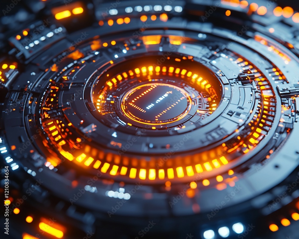 Aufkleber abstract futuristic circular technology interface with glowing orange lights.