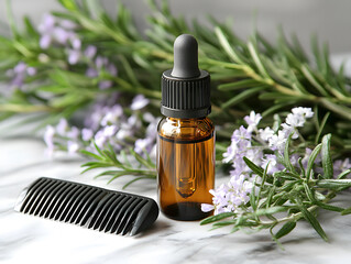 Tea Tree Oil Bottle with Comb, Scalp and Hair Care Concept