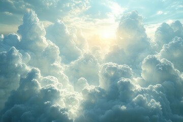 cloudy sky filled with soft fluffy clouds where light breaks through creating a dramatic interplay of shadows and illumination evoking a sense of calm and contemplation in the vastness above
