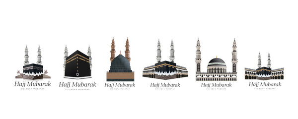 Eid Mubarak design - set of Kaaba vector and minarets for hajj and Eid Adha Mubarak and Ramadan  mubarak