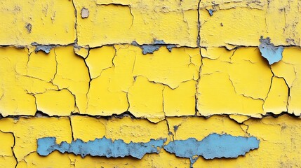 Obraz premium Cracked Yellow Paint Reveals Underlying Blue Layer