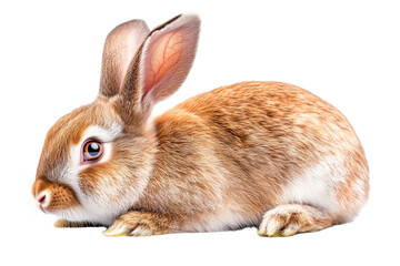 Fototapeta premium Rabbit is laying down on a white background