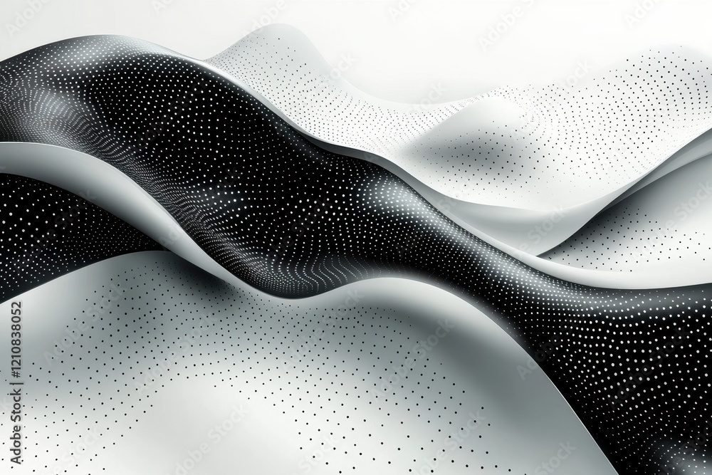Poster abstract wave pattern in black and white, showcasing fluidity and depth.