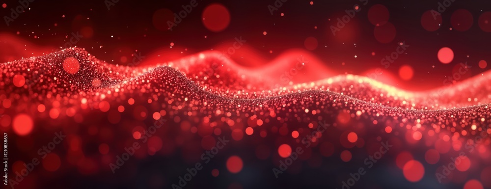 Poster red light trail swirls in futuristic cyberspace background. dynamic glowing particles create wavy pa