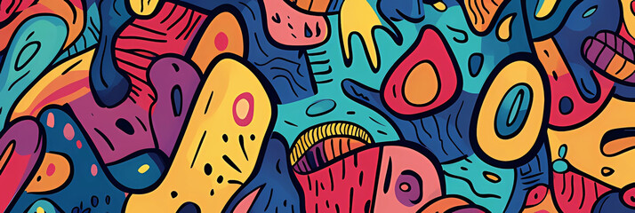 A dynamic abstract design featuring bright colors, organic shapes, and expressive brush strokes. Ideal for backgrounds, prints, and contemporary artwork.