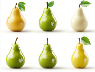 Ic&ocirc;nes de poires en 3D sur fond blanc