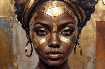 Colorful abstract artistic portrait painting of a black woman, african culture.

