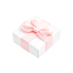 Obraz premium Pink ribbon on white gift box present surprise celebration