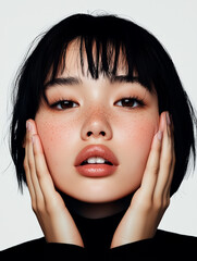 Portrait of Woman with Freckles and Short Black Hair