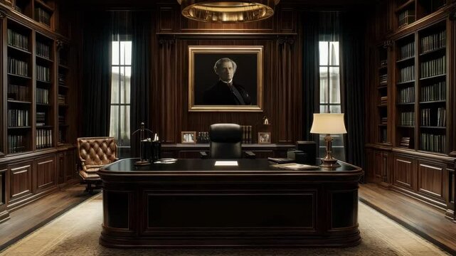 Luxurious wooden office interior with elegance and classic charm