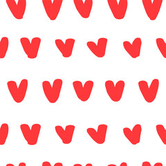 Hand drawn red love heart seamless pattern. Happy Valentine's day holiday design. Cute hearts background print