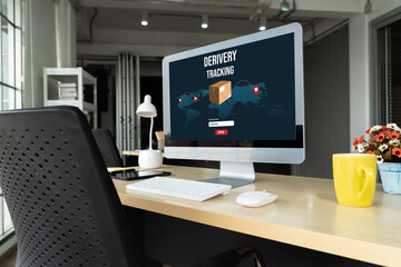 Naklejka premium Delivery tracking system for e-commerce and modish online business to timely goods transportation and delivery