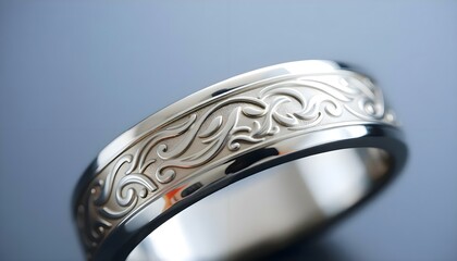 a silver ring with a design on it