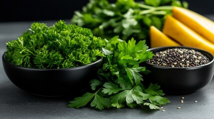 Vibrant Green Parsley and Black Quinoa with Yellow Plantains