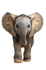 Fototapeta premium Baby elephant with oversized ears and playful expression standing in cute pose isolated on transparent background
