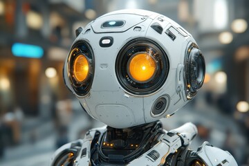 Futuristic Robot with Glowing Eyes in a Modern Environment Illuminating Advanced Artificial Intelligence and Robotics Design