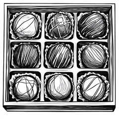 Obraz premium Nine assorted chocolate truffles in a box.