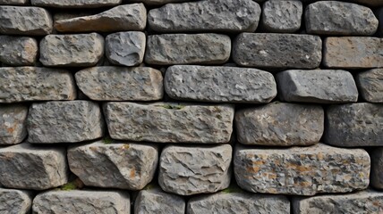 Obraz premium Old grey long stone wall close up. Background texture for backdrops or mapping