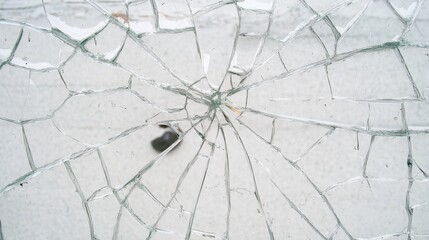 Obraz premium Close-up of shattered glass with a small dark object in the center.