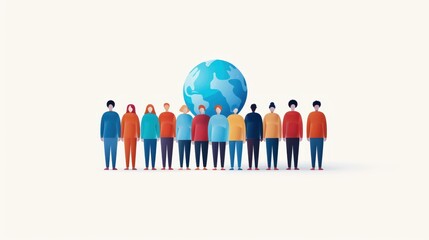 A diverse group of people gathered around a globe, jotting down ideas in their notebook, fostering collaboration and growth.