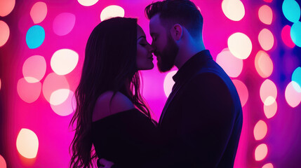 A couple kisses tenderly, lost in a romantic embrace, with a soft focus that enhances the love in the moment.