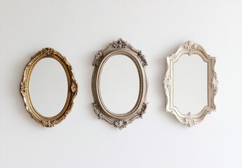 Photo frames on white wall