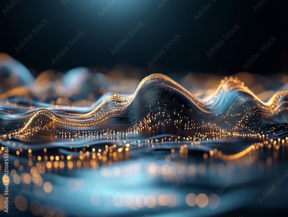 Poster vibrant waves of light create an abstract landscape showcasing intricate patterns and shimmering det
