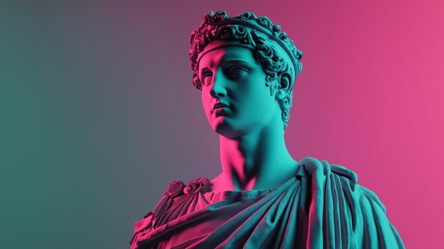 Vibrant Neoclassical Sculpture of a Mythical Figure in Colorful Style