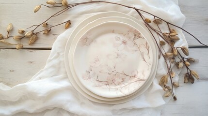 Floral Plates Table Setting Rustic Decor Photography