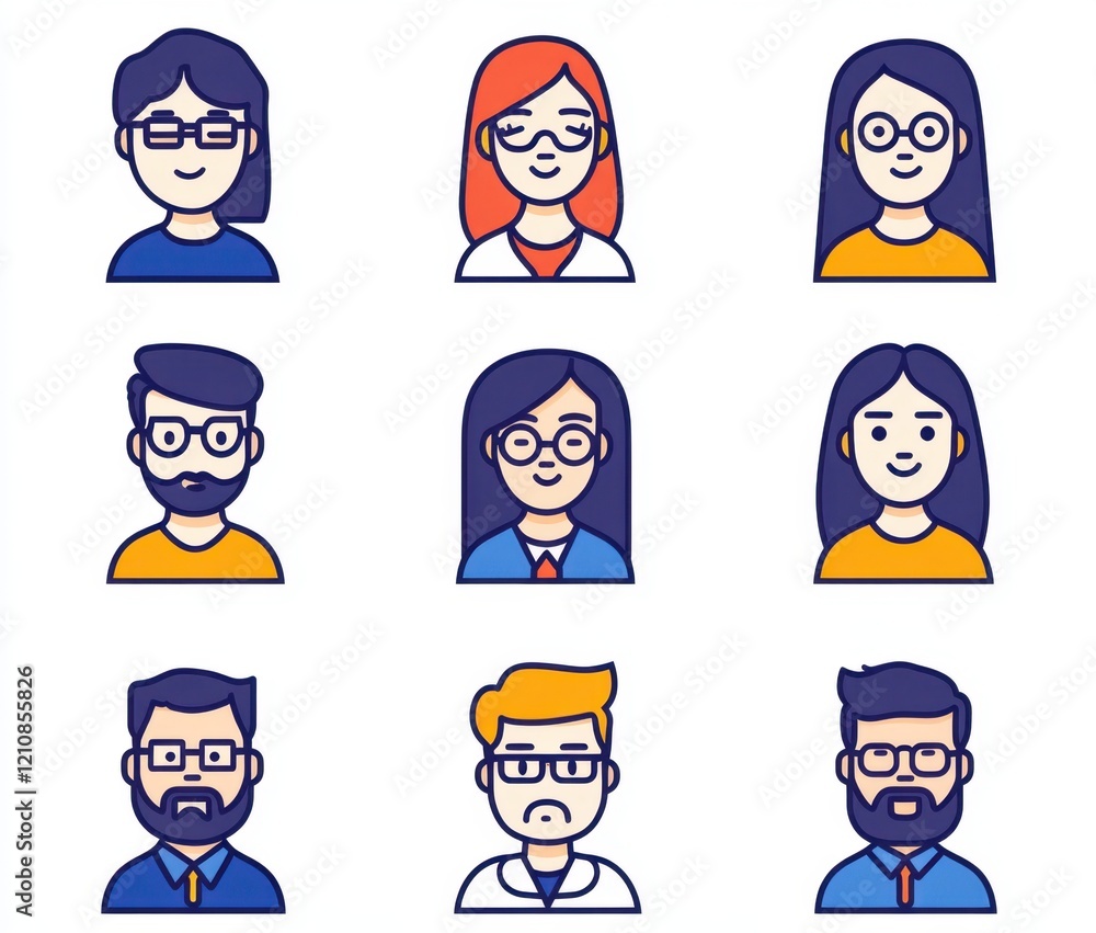 Poster set of icons for business and office workers portrait avatars in a flat design style with a white ba