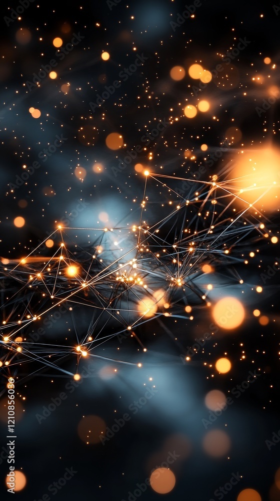 Poster bright glowing particles create a stunning abstract background in a dark setting with interconnected