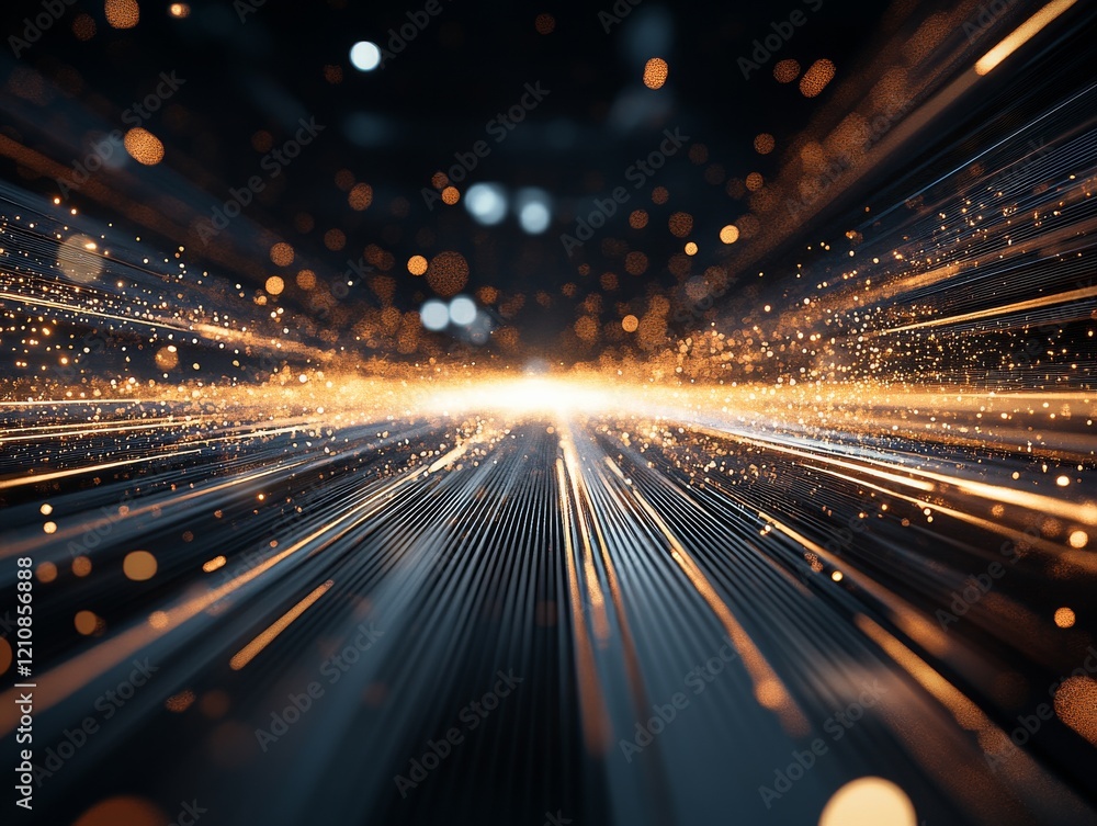 Poster dynamic light trails create a sense of speed and movement in an abstract digital landscape