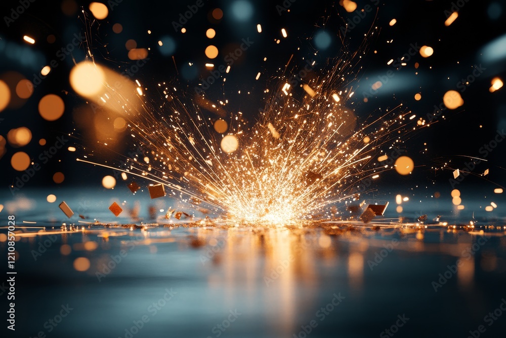 Poster bright sparks illuminate a dark background in a dynamic display of energy and movement at night