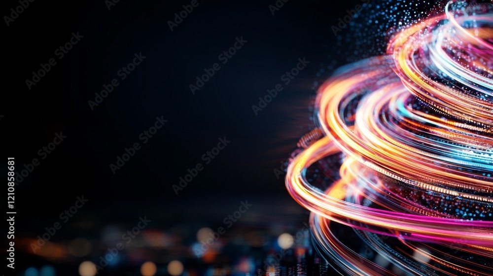 Poster vibrant light trails create dynamic patterns in dark setting during nighttime activity