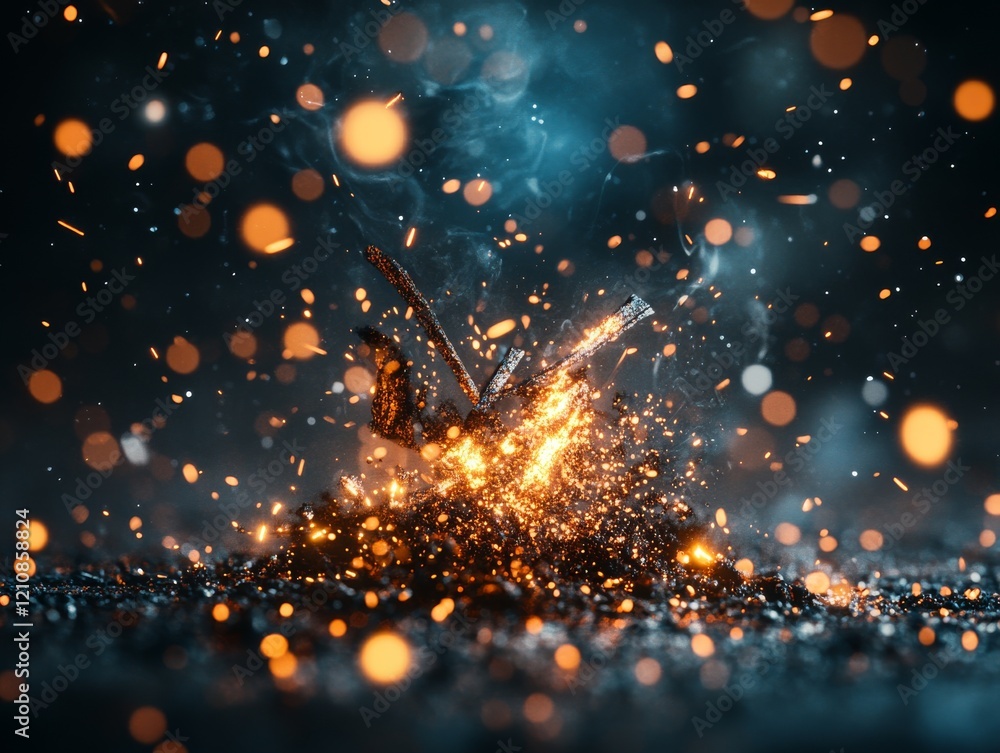 Aufkleber sparks fly from burning embers creating a mesmerizing light display in the dark atmosphere