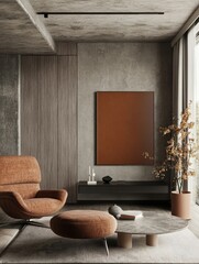 mock up poster frame in modern interior background, interior space, living room, Contemporary style, 3D render, 3D illustration