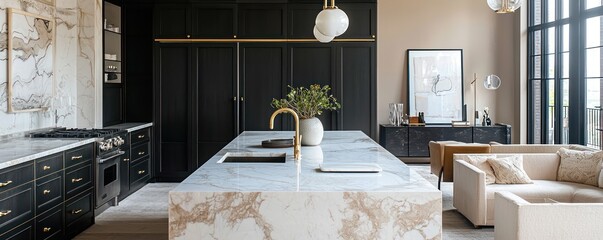 A sleek and modern kitchen with quartzite marble countertops