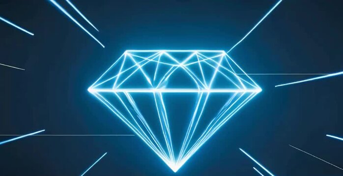 create a 3d diamond shape out of blue motion light lines. the image is inspirational and minimalistic.