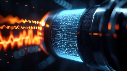 Futuristic data cylinder with energy flow.