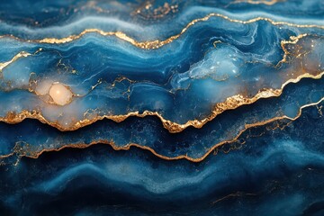 Fototapeta premium crystalline azure waves frozen in motion swirled with metallic gold ribbons and pearl essence creating an opulent marblelike surface with depth and dimension