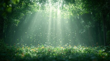 Sunbeams in Lush Forest, Dust Motes Dance