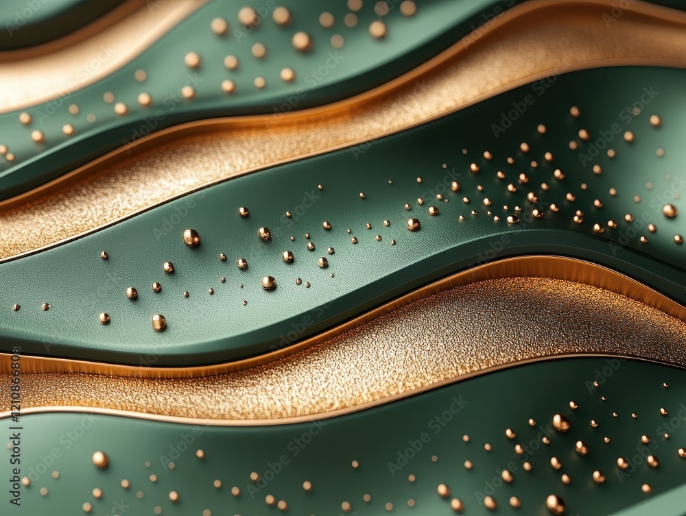 Poster abstract wavy design with green and gold elements creating a textured appearance.