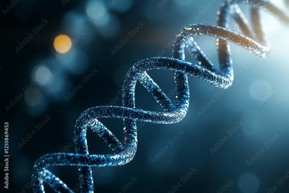 Poster detailed view of a blue dna helix representing genetic structure and biological complexity in a scie