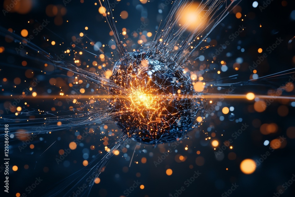 Poster dynamic explosion of light and energy creates a mesmerizing digital sphere in a dark cosmic environm