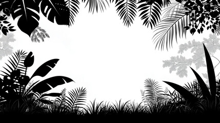 Naklejka premium Silhouette of Tropical Plants and Leaves Framing a Blank Space for Text or Images