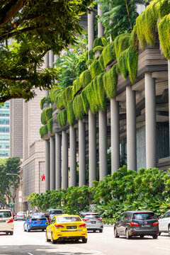 Singapore - Oct 23, 2019: Detail of the Parkroyal Collection hotel, in Pickering street