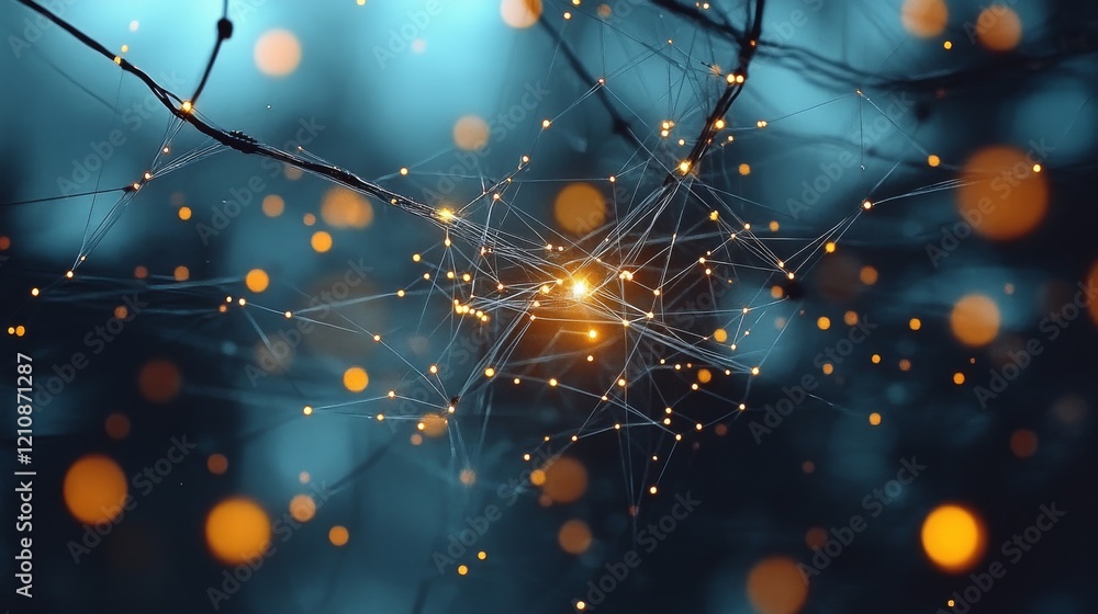 Poster beautiful glowing particles and delicate webs create an enchanting atmosphere in a serene forest at 